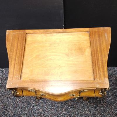 Sale Photo Thumbnail #344: Beautiful Burl wood and Ormolu Bombe commode nightstand chest.  Two drawers .  The marble top is not attached, it just sits atop the table.  This piece is in very nice condition.  Retail prices range from $550 to $1200.  
29.5 inches tall, 23.5 inches wid