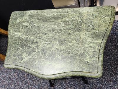 Sale Photo Thumbnail #347: Beautiful Burl wood and Ormolu Bombe commode nightstand chest.  Two drawers .  The marble top is not attached, it just sits atop the table.  This piece is in very nice condition.  Retail prices range from $550 to $1200.  
29.5 inches tall, 23.5 inches wid