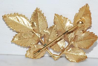 Brushed Gold Colored Leaves BROOCH (2" x 1¼") on a Gold Tone Setting