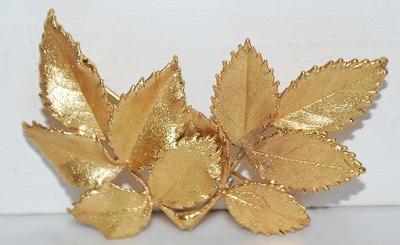 Brushed Gold Colored Leaves BROOCH (2" x 1¼") on a Gold Tone Setting