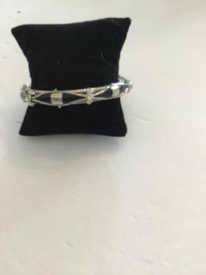 Silver tone and black bangle bracelet