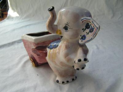 From “Occupied Japan” c.1945-1952. Vintage “Elephant Pulling A Cart” planter