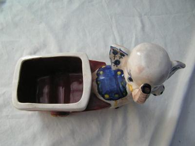 From “Occupied Japan” c.1945-1952. Vintage “Elephant Pulling A Cart” planter