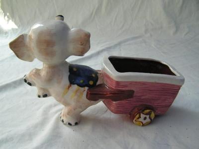 From “Occupied Japan” c.1945-1952. Vintage “Elephant Pulling A Cart” planter