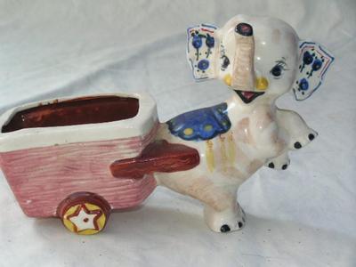From “Occupied Japan” c.1945-1952. Vintage “Elephant Pulling A Cart” planter