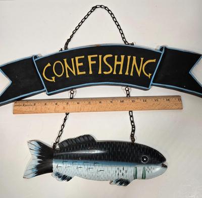 LOT 99L: Boy Scout Patches, Bird Books, Binoculars, Wooden Fish Shaped Rod Holder, Gone Fishing Sign, Sportsman Thermometer, Flyboys by...
