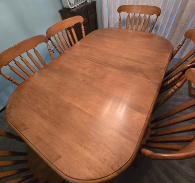 LOT 116D: Oscar Huber Dining Table and 6 Chair Set with Table Pads