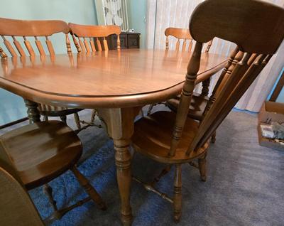 LOT 116D: Oscar Huber Dining Table and 6 Chair Set with Table Pads