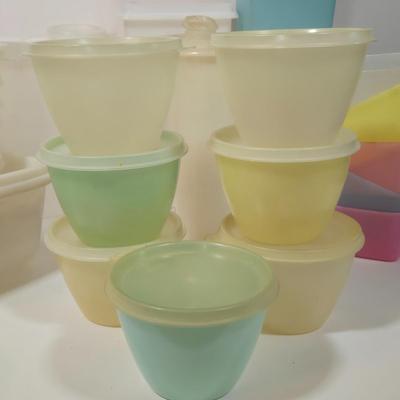 LOT 122L: Big Lot of Vintage Tupperware Including Hamburger Patty Forms, Cereal Container, and More