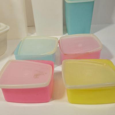 LOT 122L: Big Lot of Vintage Tupperware Including Hamburger Patty Forms, Cereal Container, and More