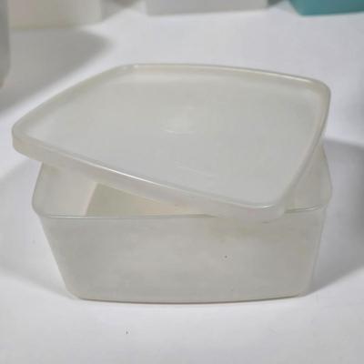 LOT 122L: Big Lot of Vintage Tupperware Including Hamburger Patty Forms, Cereal Container, and More