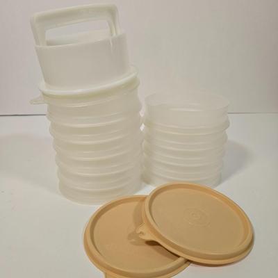 LOT 122L: Big Lot of Vintage Tupperware Including Hamburger Patty Forms, Cereal Container, and More