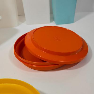 LOT 122L: Big Lot of Vintage Tupperware Including Hamburger Patty Forms, Cereal Container, and More