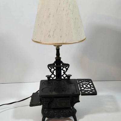 LOT 123L: Vintage Miniature Crescent Cast Iron Stove Table Lamp
