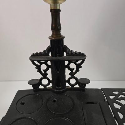 LOT 123L: Vintage Miniature Crescent Cast Iron Stove Table Lamp