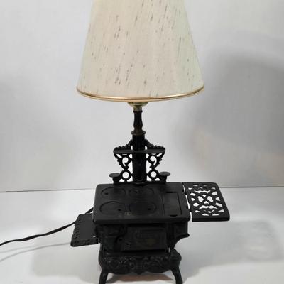 LOT 123L: Vintage Miniature Crescent Cast Iron Stove Table Lamp