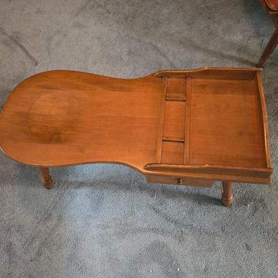 LOT 124L: Vintage Wooden Magazine Rack, Wood Top Side Table with Metal Base, and Winthrop Oscar Huber Cherry Wood Cobbler's Bench...