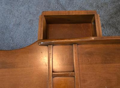 LOT 124L: Vintage Wooden Magazine Rack, Wood Top Side Table with Metal Base, and Winthrop Oscar Huber Cherry Wood Cobbler's Bench...