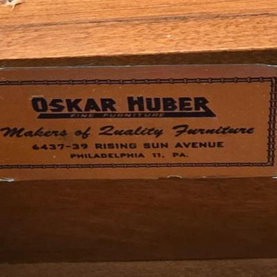 LOT 124L: Vintage Wooden Magazine Rack, Wood Top Side Table with Metal Base, and Winthrop Oscar Huber Cherry Wood Cobbler's Bench...