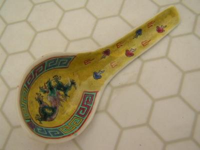 Vintage small glazed ceramic spoon, likely Chinese/Japanese. Unlabeled.