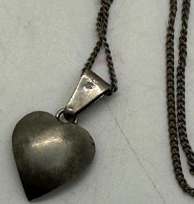 Silver Necklace: Mexico Silver Dove and Heart Pendant and Chain