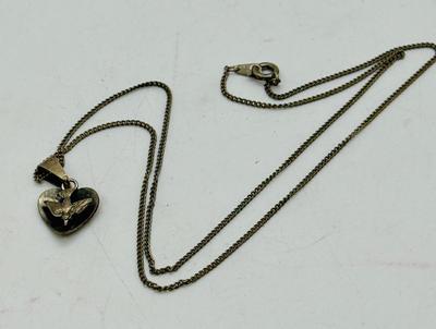 Silver Necklace: Mexico Silver Dove and Heart Pendant and Chain