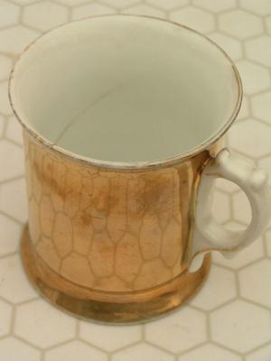 Antique/VTG gold shaving cup, for shaving soap & brush for razor shaving