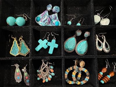 Costume Jewelry Lot Earring Lot A - Turquoise Color 24 pairs