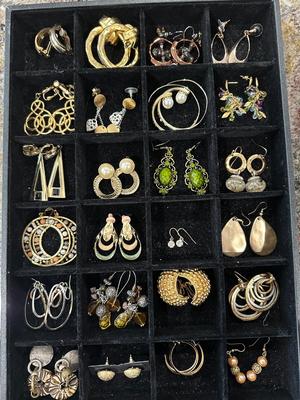 Costume Jewelry Earring Lot B - Gold tone & Green - 24 Pairs