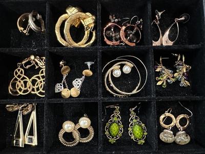 Costume Jewelry Earring Lot B - Gold tone & Green - 24 Pairs