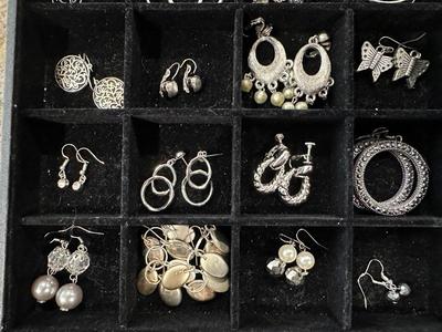 Costume Jewelry Earring Lot - C - Silver Tone 24 Pairs