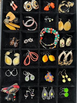 Costume Jewelry Earring Lot E - Boho Orange & Yellow - 24 pairs