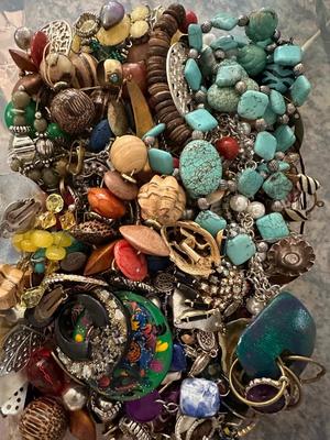 Costume Jewelry - Broken parts - for crafting - Stones, Beads, Glass, Findings- We keep adding to this lot