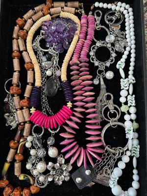 Costume Jewelry Lot - Z - Wood, Silver Tone, Faux Pearl