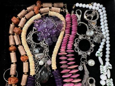 Costume Jewelry Lot - Z - Wood, Silver Tone, Faux Pearl