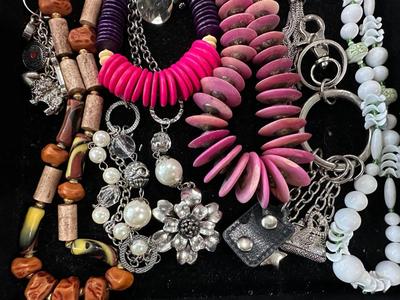 Costume Jewelry Lot - Z - Wood, Silver Tone, Faux Pearl