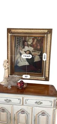 Furniture - Server buffet w/ Art & Bohemian glass decor & figural statue