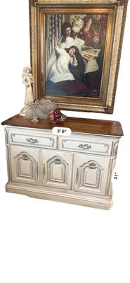 Furniture - Server buffet w/ Art & Bohemian glass decor & figural statue