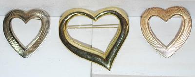 Collection of Various SHADES of "Gold" HEART BROOCHES (1¾" to 1") on Gold Tone Settings