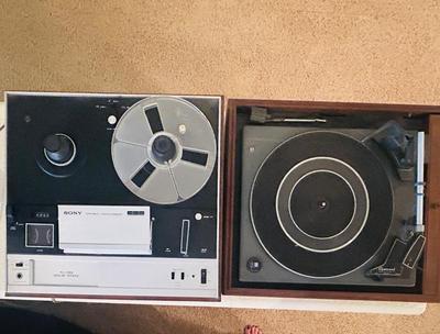 SONY TC-355 REEL TO REEL STEREO TAPECORDER & A GARRARD SYNCHRO LAB 55 TURN TABLE