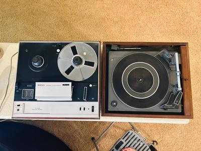 SONY TC-355 REEL TO REEL STEREO TAPECORDER & A GARRARD SYNCHRO LAB 55 TURN TABLE