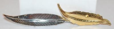 Set of 2 Silver & Gold Colored FROND BROOCHES (3" to 2¼") with Stems