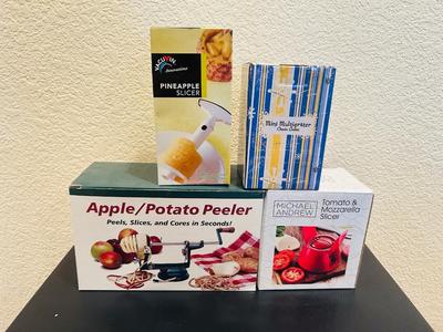 APPLE/POTATO PEELER, TOMATO/MOZZARELLA SLICER, PINEAPPLE SLICER AND MINI MULTI GRATER