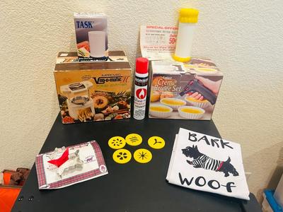 CRÈME BRÛLÉE SET, VEG-O-MATIC, COOKIE PRESS AND A MULTIGRATER