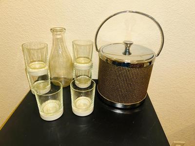 ICE BUCKET, COCKTAIL/DRINK GLASSES, MILK BOTTLE