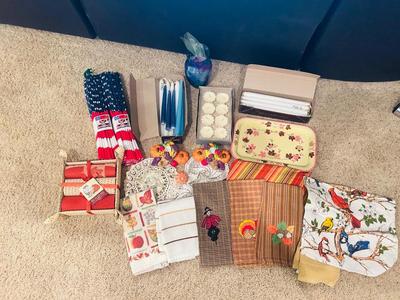 FESTIVE HOLIDAY DISH TOWELS, CANDLESTICKS AND FLOATING CANDLES