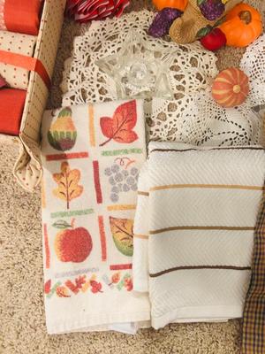 FESTIVE HOLIDAY DISH TOWELS, CANDLESTICKS AND FLOATING CANDLES