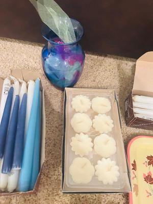 FESTIVE HOLIDAY DISH TOWELS, CANDLESTICKS AND FLOATING CANDLES