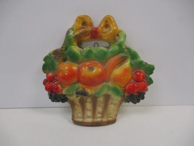 Vintage Chalkware Plaster Wall Plaque Fruit Veggies In Basket 1950's