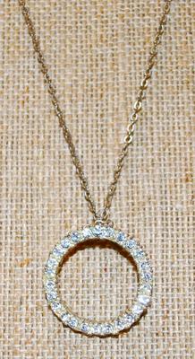 Antique Style Infinity Circle of Stones PENDANT (1" Diam.) on a Silver Tone Necklace Chain 17" L